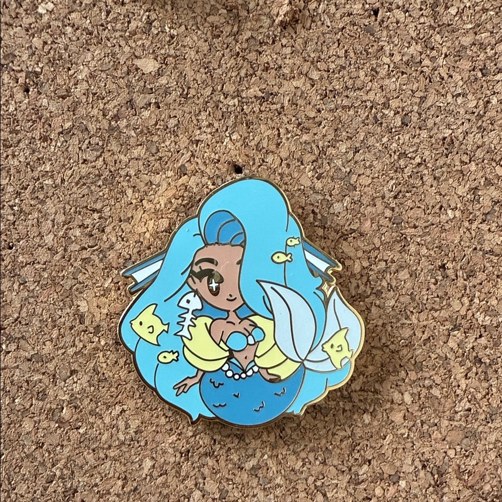 Cute blue chibi mermaid enamel pin